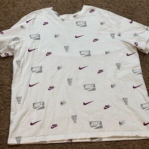 NIKE JUST DO IT Shirt  All-Over Logo White T-shirt Grape Swoosh. XXL